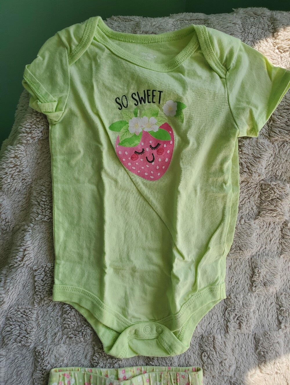 Light Green Outfit with Cute Strawberry and Floral Pattern  - George Size 6-12m